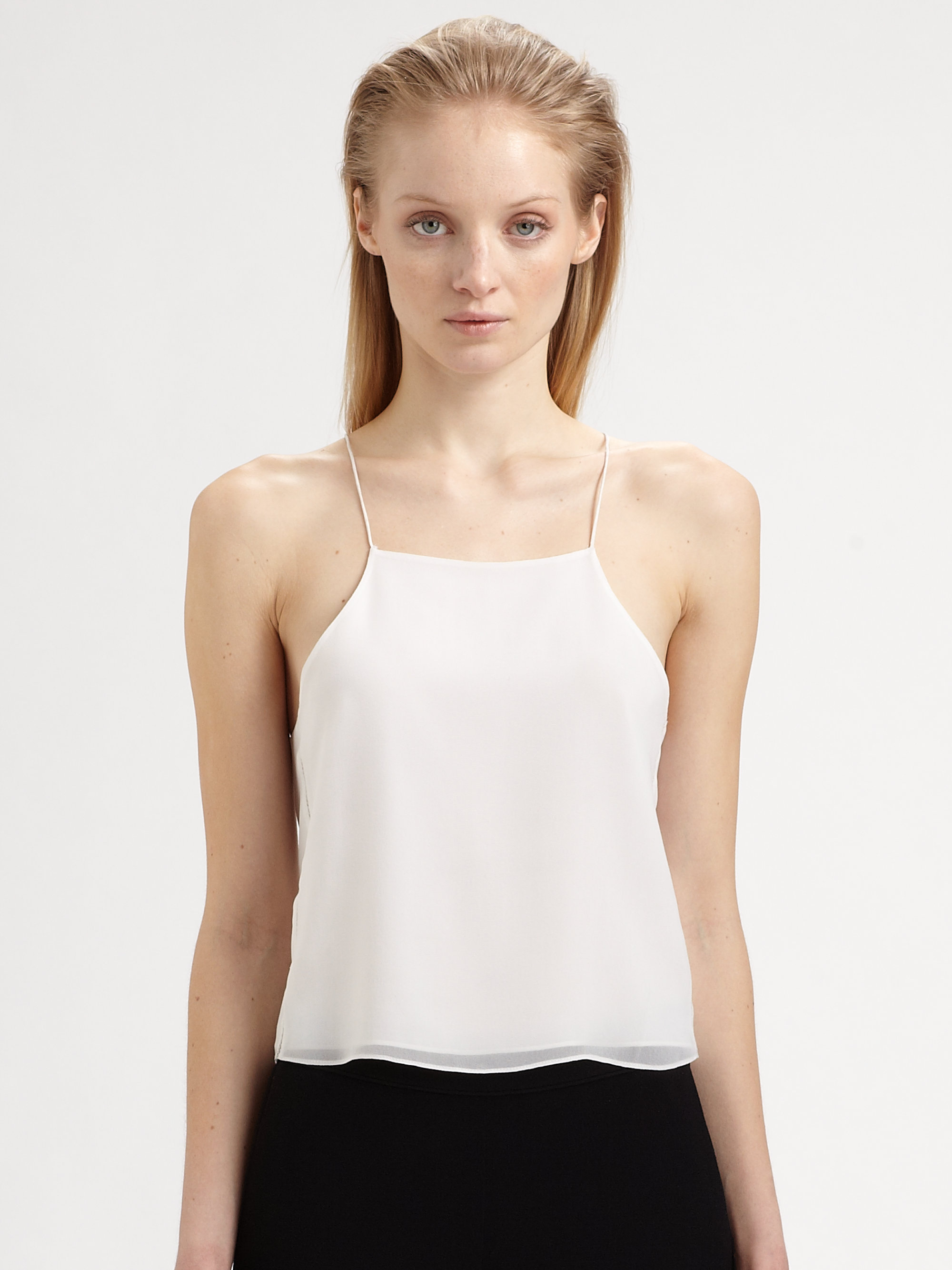 T By Alexander Wang Cropped Silk Chiffon Camisole in White - Lyst