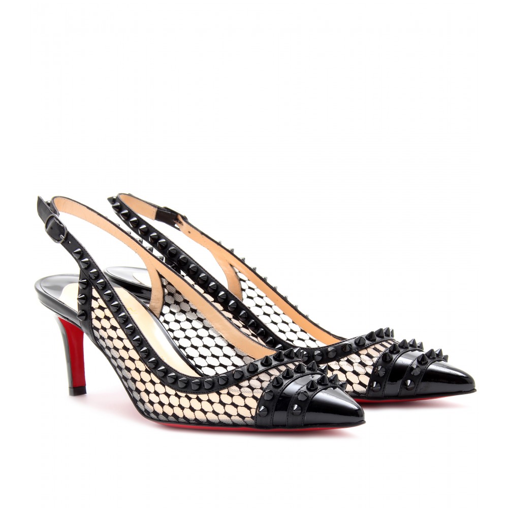 Christian Louboutin Manovra 70 Patent Leather and Lace Kitten Heels in ...