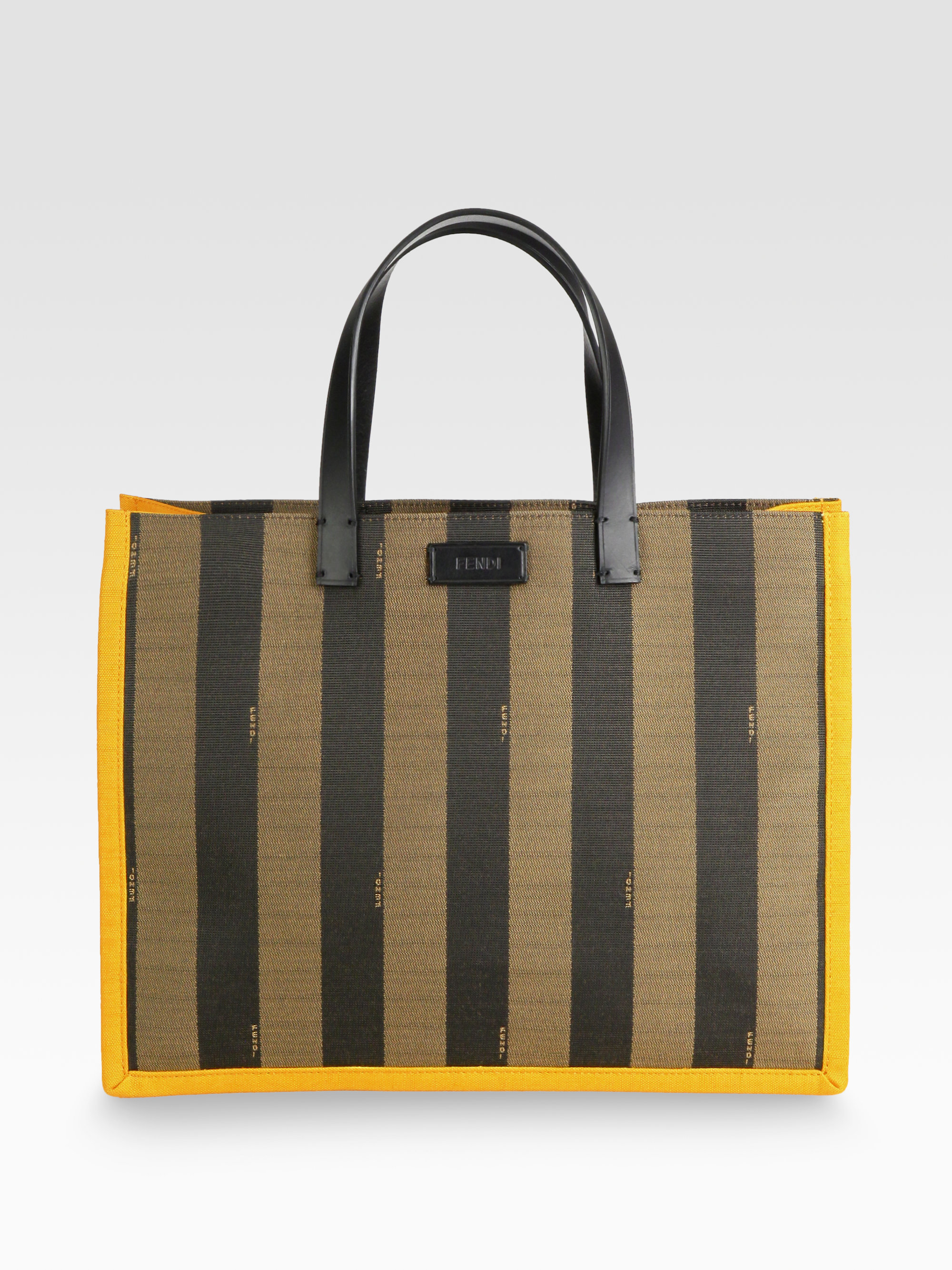 Fendi Pequin Busta Striped Canvas Tote in Brown (yellow) | Lyst
