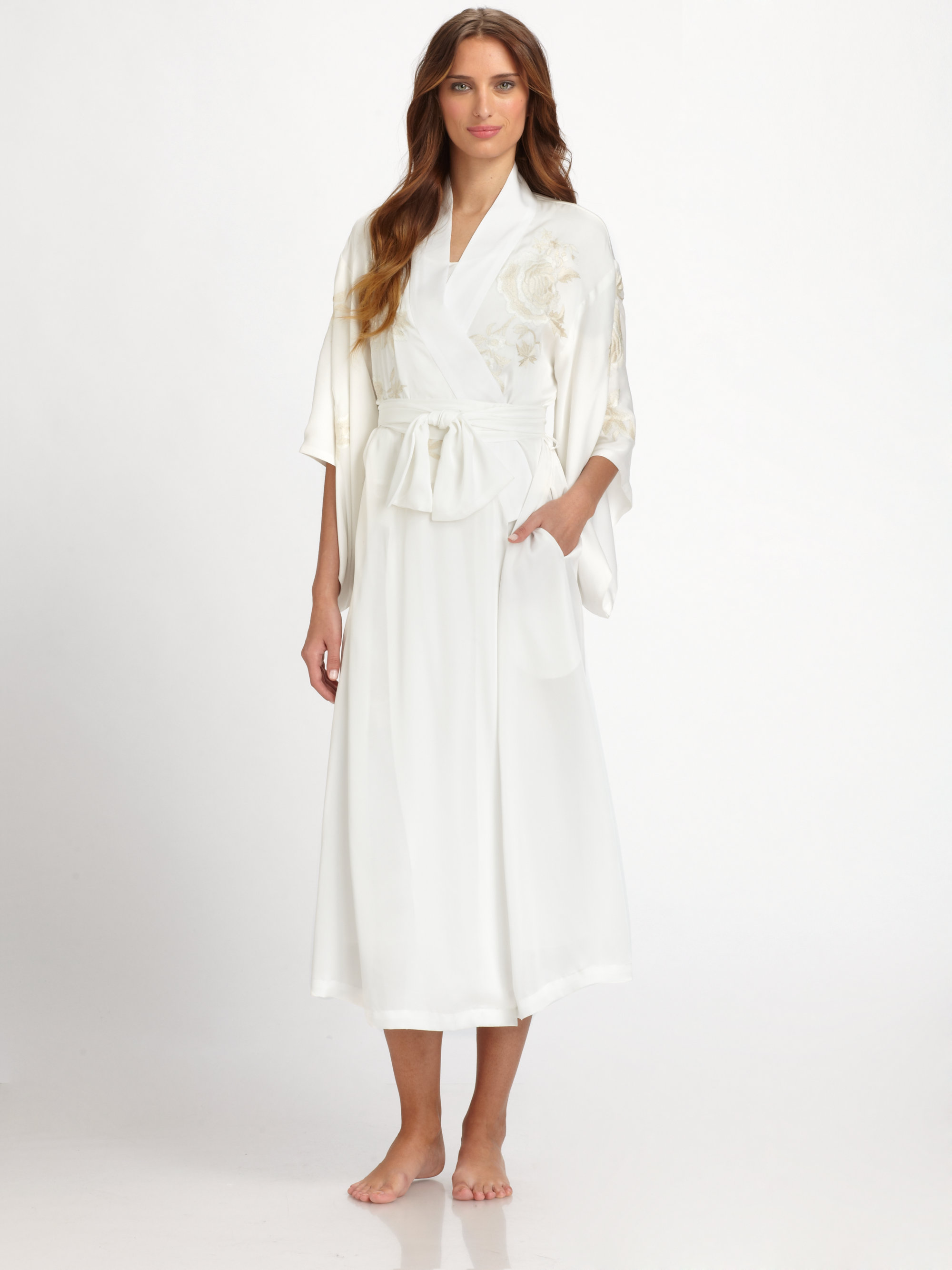 Lyst - Natori Kaslan Embroidered Long Robe in White