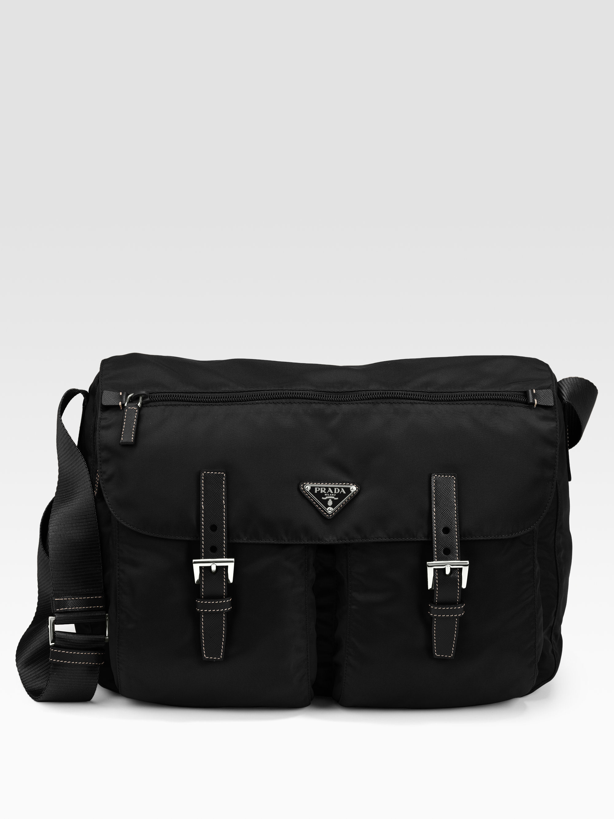Lyst Prada Vela Two Pocket Messenger Bag In Black For Men Gallery