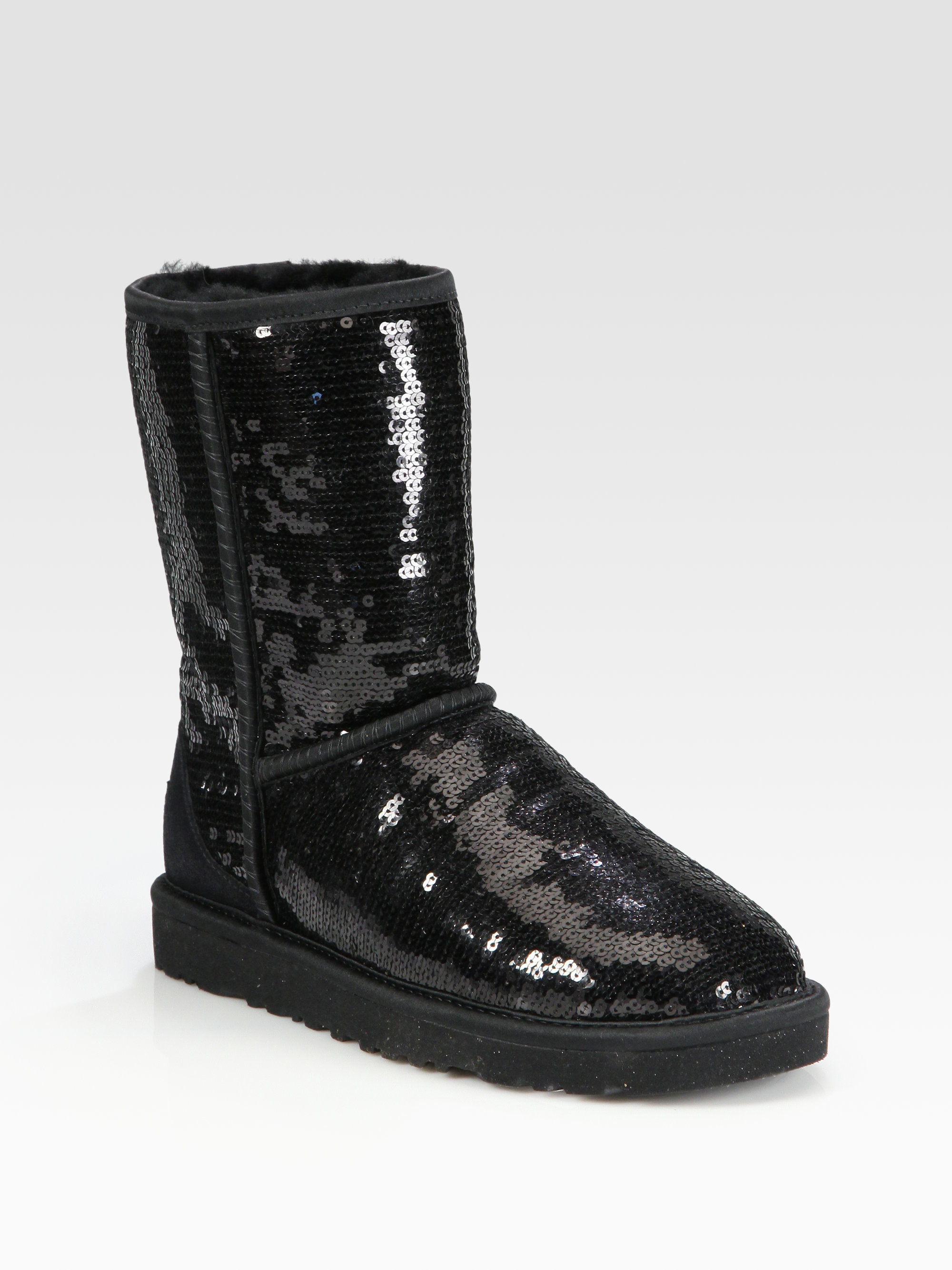 Ugg Classic Short Suede Sequin Boots in Black | Lyst