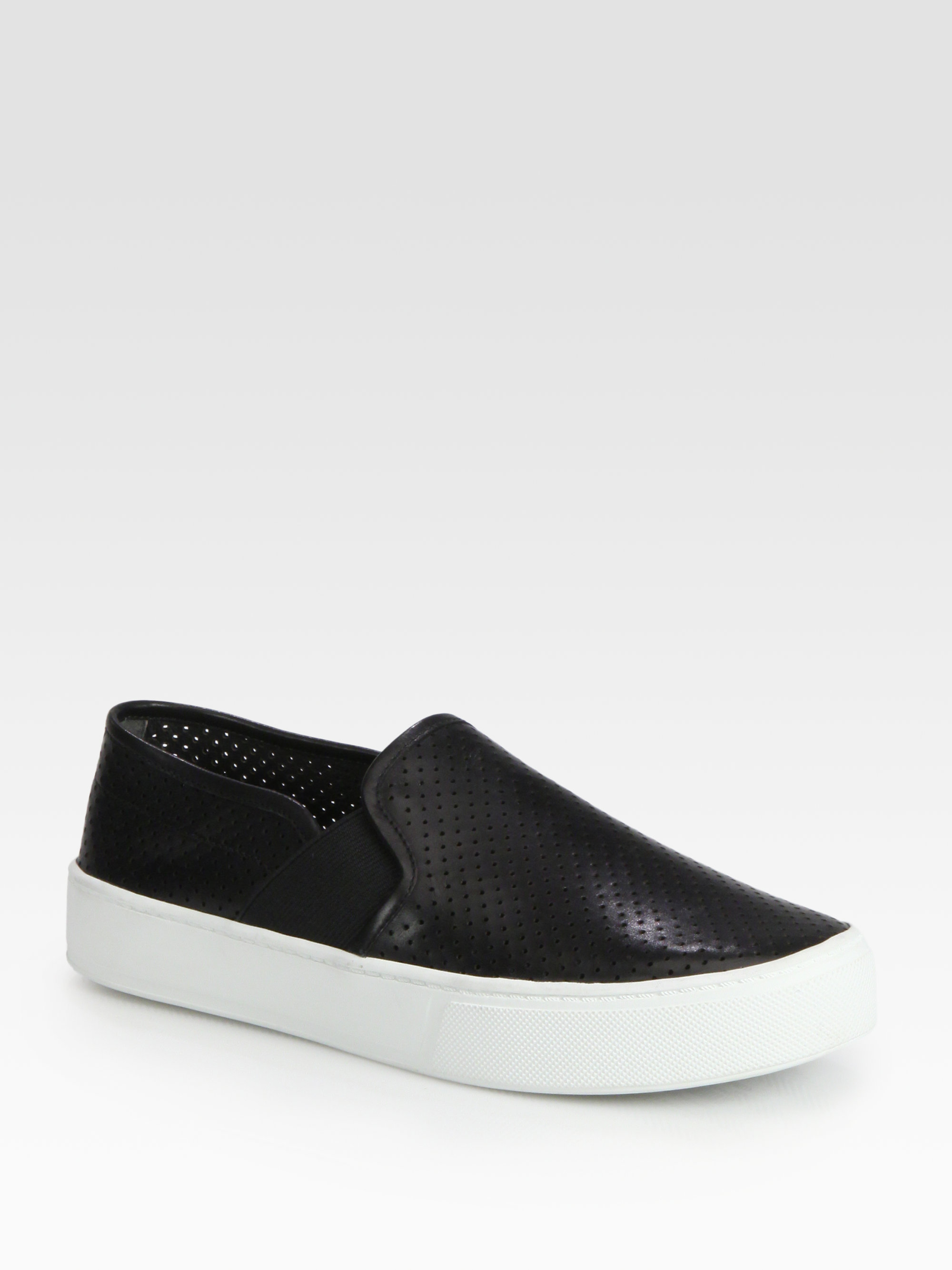 Vince Blair Perforated Leather Sneakers in Black | Lyst