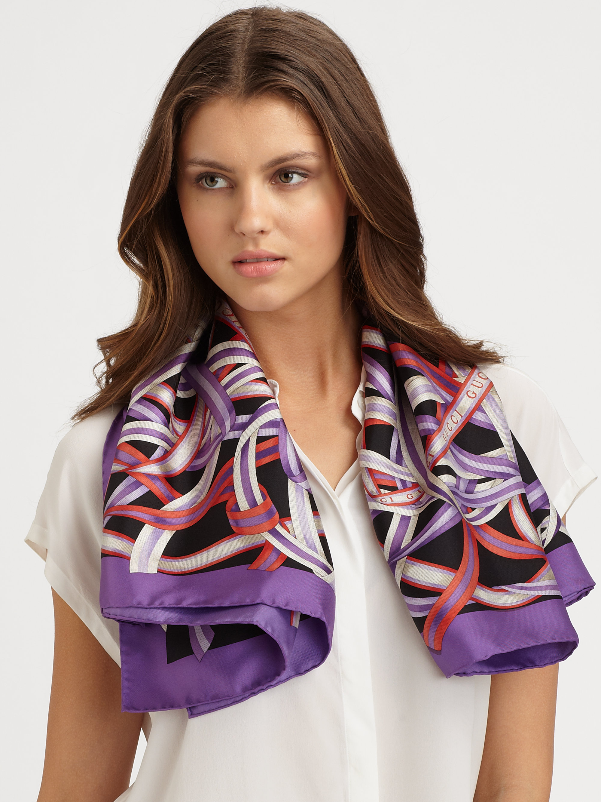 Gucci Silk Astride Foulard Scarf in Purple | Lyst