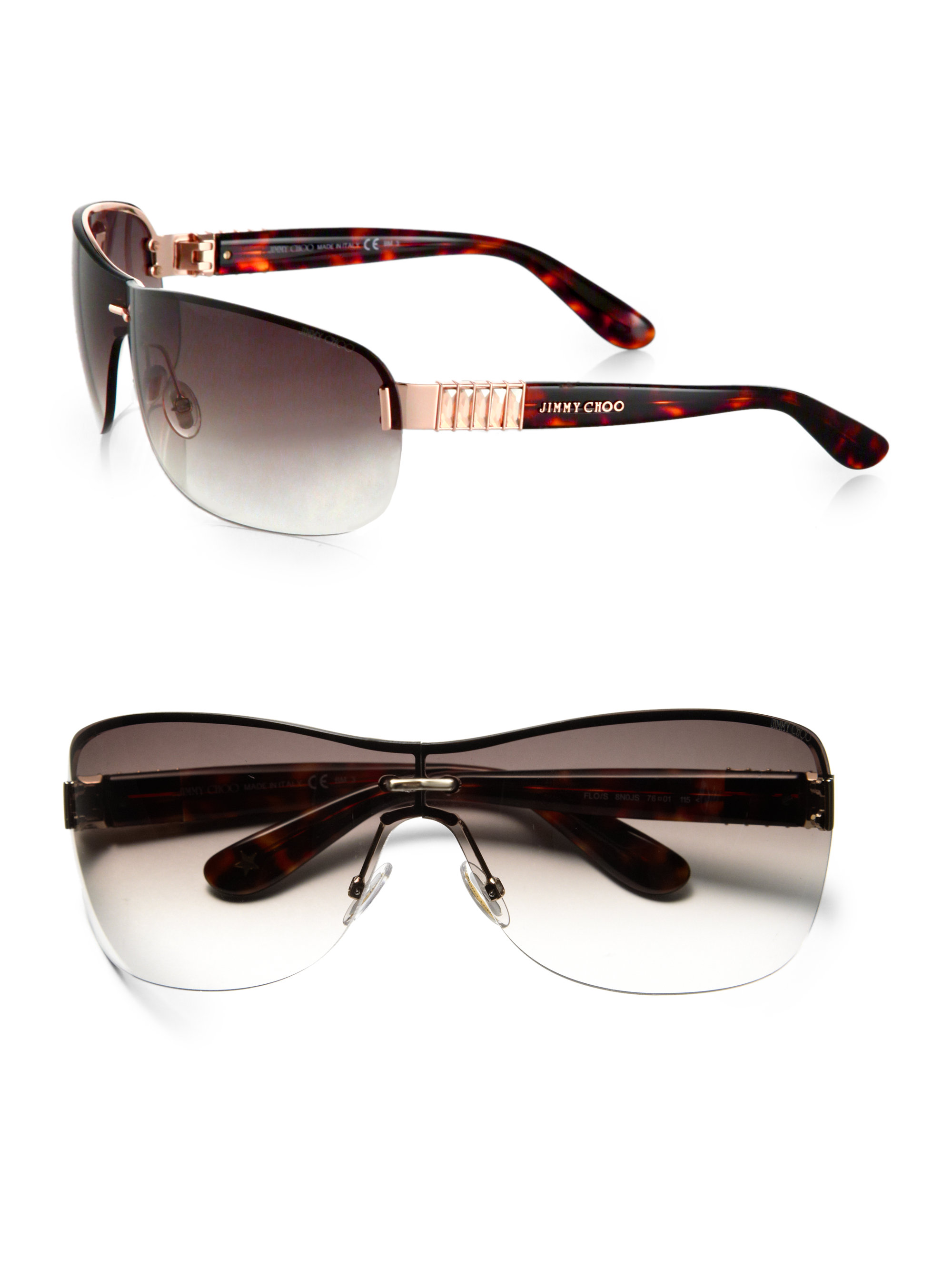 Jimmy choo Rimless Wrap Rectangular Shield Sunglasses in Brown Lyst