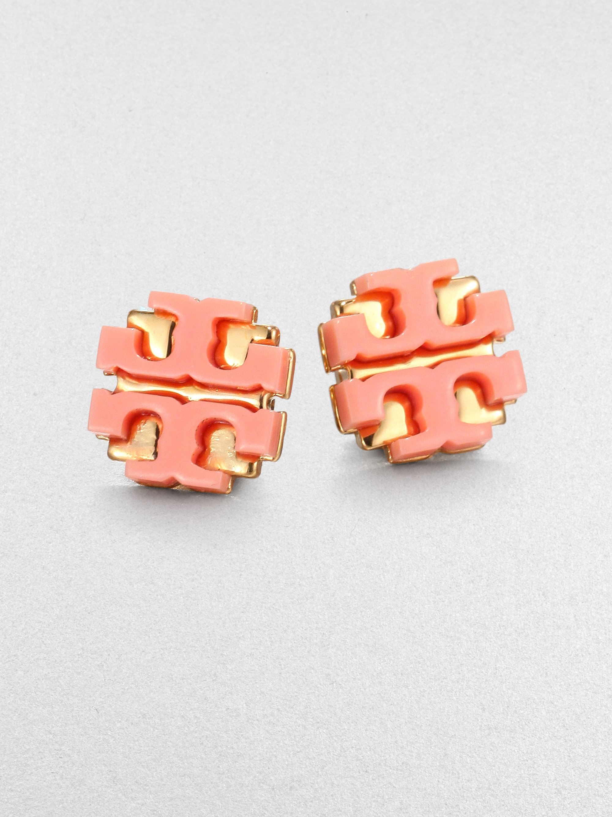 Tory burch Enamel Large Logo Stud Earrings in Pink Lyst