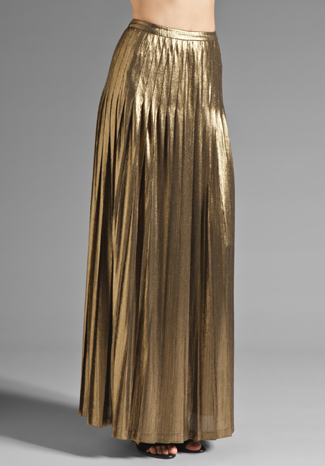 Gold Pleated Maxi Skirt - Skirts
