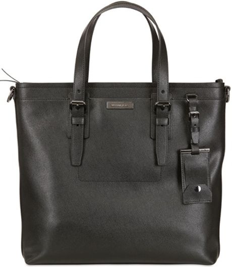 Michael Michael Kors Saffiano Leather Slim Tote Bag in Black for Men | Lyst