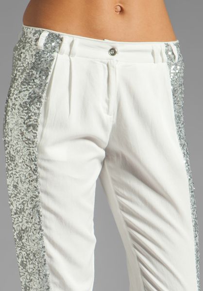 Sass & Bide Sequin Stripe Pant in Creme Silver in White | Lyst