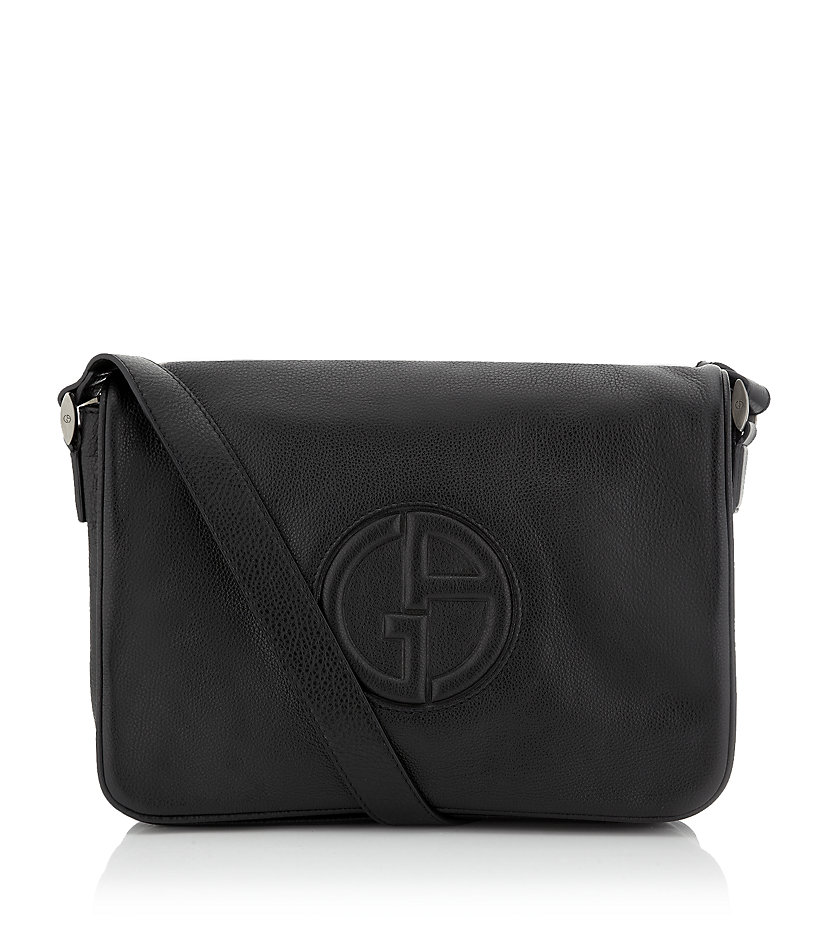Giorgio armani Logo Messenger Bag in Black for Men | Lyst