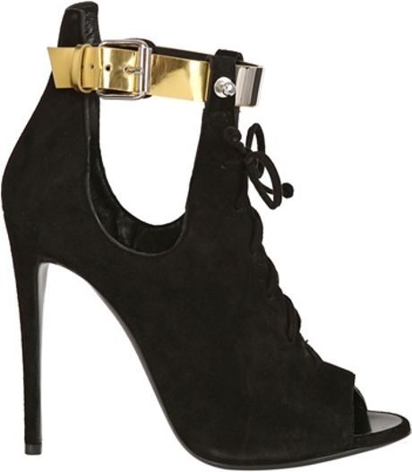 Giuseppe Zanotti Anja Rubik Suede Open Toe Boots in Black | Lyst