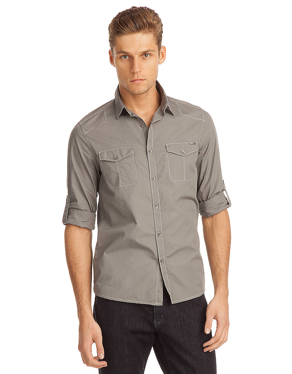 Kenneth Cole Seamed Shirt with Rollable Sleeves in Gray for Men (grey ...