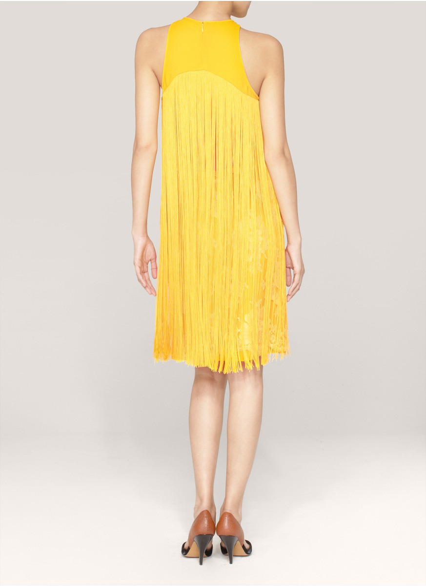 Lyst Stella mccartney Fringed Lace Dress in Yellow