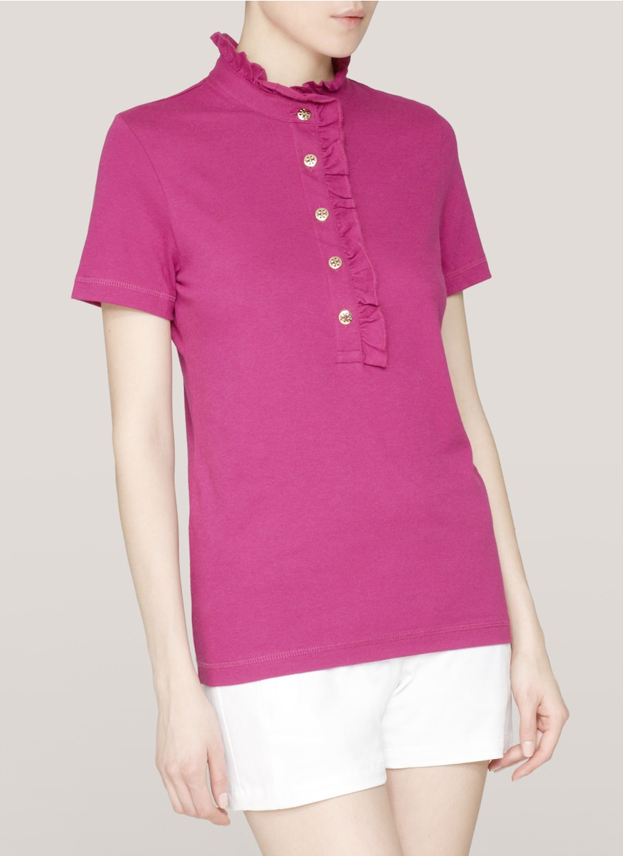 Lyst - Tory Burch Lidia Ruffle Neckline Polo Shirt in Purple