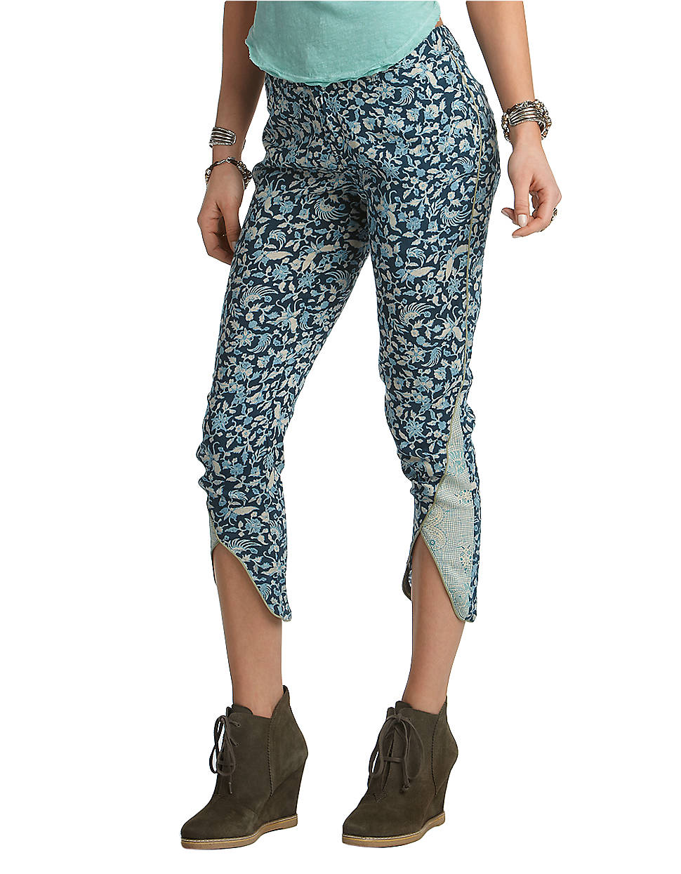 Free People Floral Dolphin Hem Pants in Multicolor (navy) | Lyst