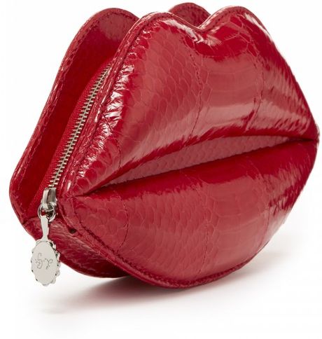 Lulu Guinness Lipstick Red Snakeskin Lips Clutch in Red | Lyst