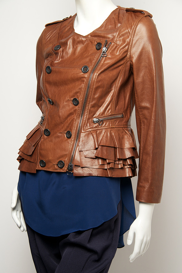 Lyst 3 1 Phillip Lim Ruffle Hem Leather Jacket In Brown Gallery