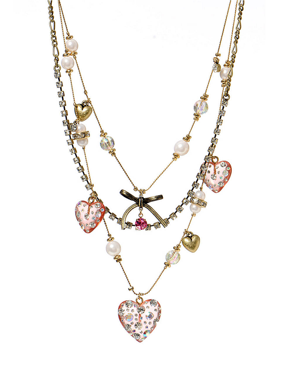 Lyst Betsey Johnson Multi Strand Heart Necklace in Metallic
