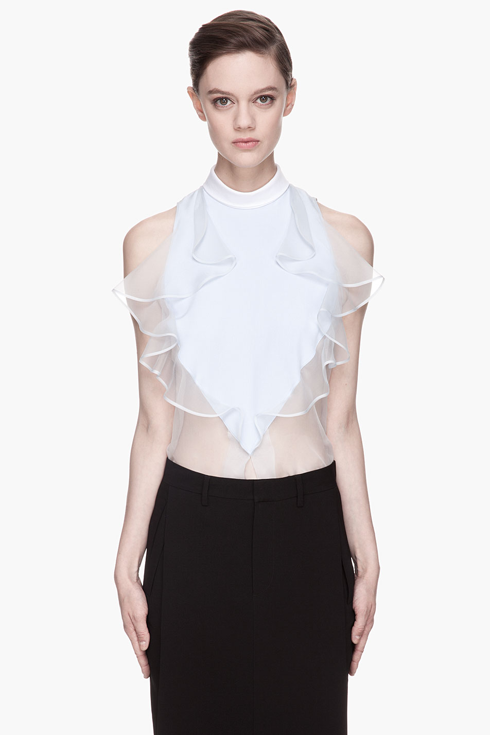 Lyst - Givenchy Baby Blue Silk Organza Ruffle Blouse in White