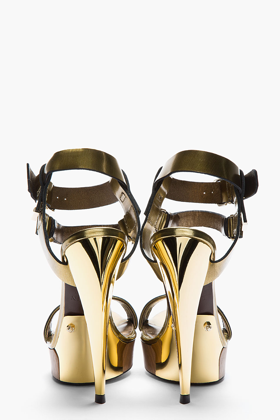Lyst - Lanvin Gold Leather Sculptedheel Sandals in Metallic
