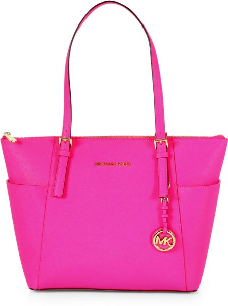 Michael Michael Kors Eastwest Top Zip Saffiano Leather Tote Bag in Pink ...