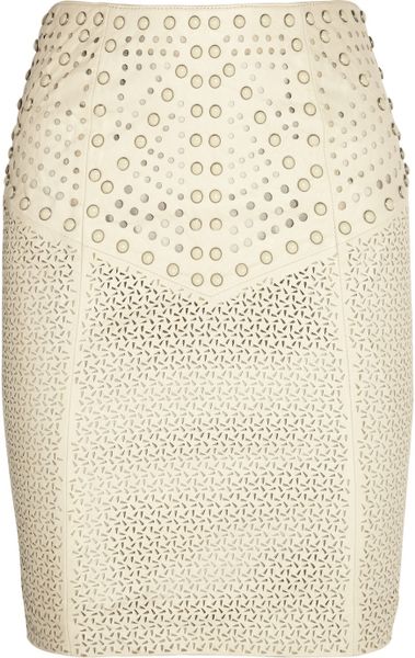Catherine Malandrino Studded Cut Out Leather Skirt in White (ivory) | Lyst