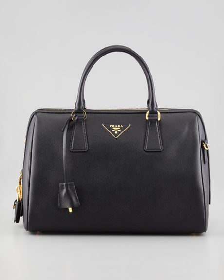 Prada Saffiano Bowler Bag in Black | Lyst