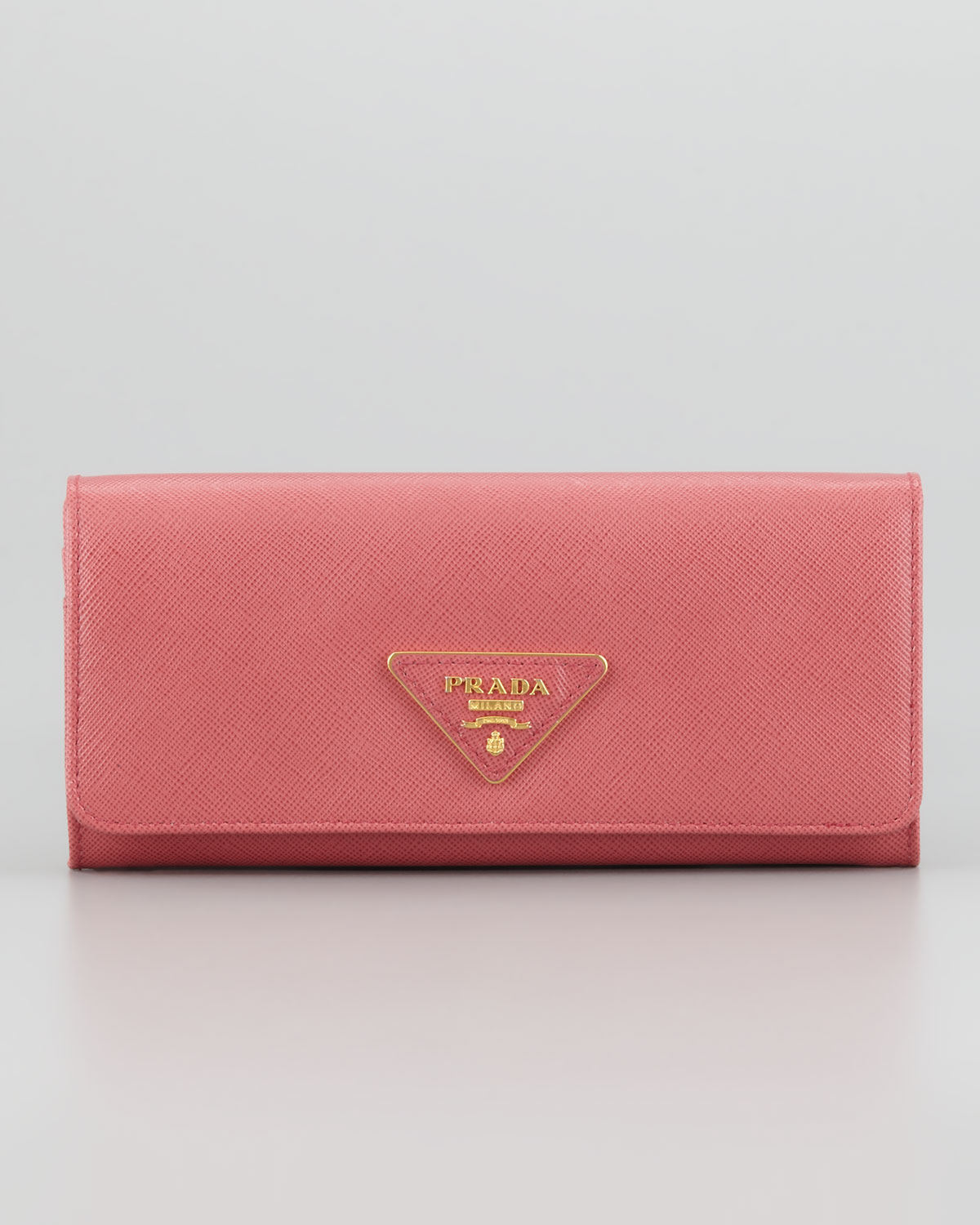 Prada Saffiano Triangle Continental Flap Wallet in Pink | Lyst  