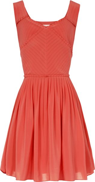 Reiss Leia Pleat Detail Dress in Orange (burnt orange) | Lyst