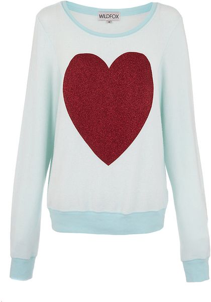 Wildfox Glitter Heart Sweater in Blue (denim) | Lyst