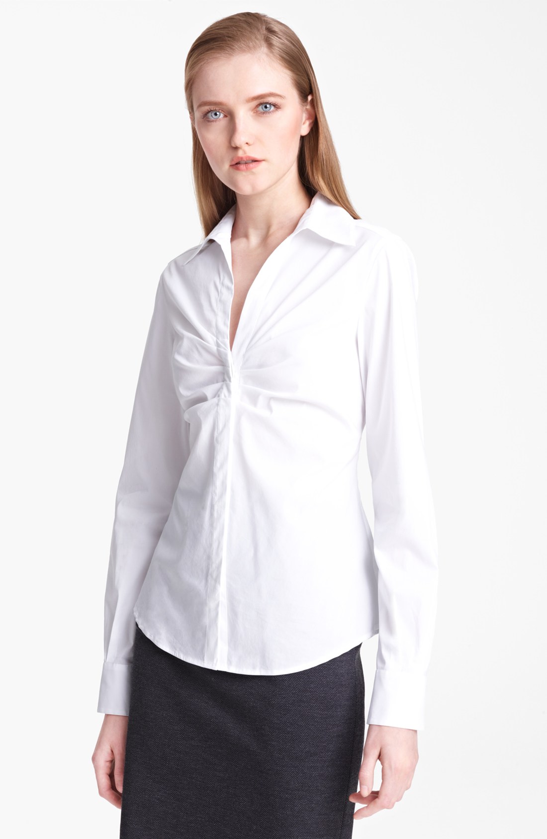 Armani Ruched Front Blouse in White | Lyst