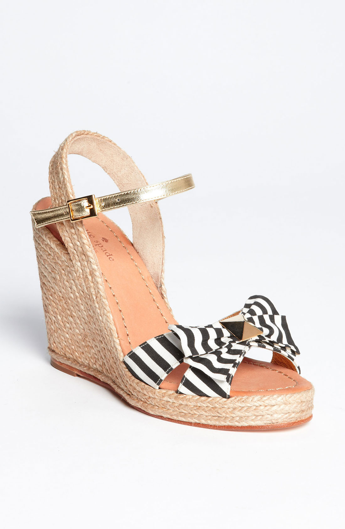 Kate Spade Carmelita Wedge Sandal in White (black/ white striped ...