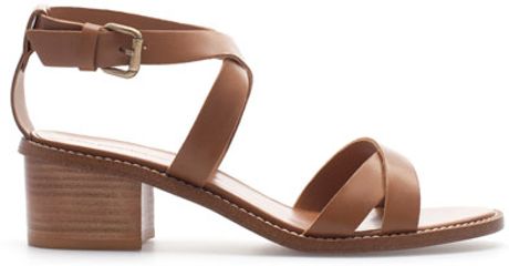 Zara Block Heel Strappy Sandal in Brown (leather) | Lyst