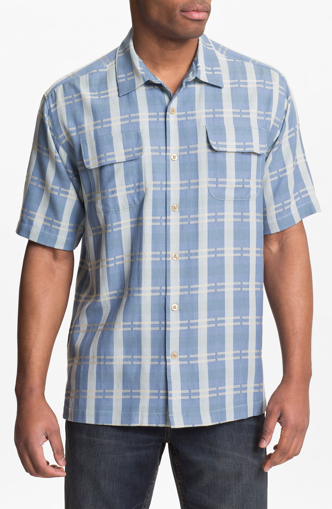 Tommy Bahama Plaid Modern Silk Cotton Sport Shirt in Blue for Men ...