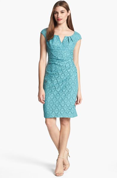 Adrianna Papell Cap Sleeve Lace Sheath Dress in Blue (robins egg blue ...