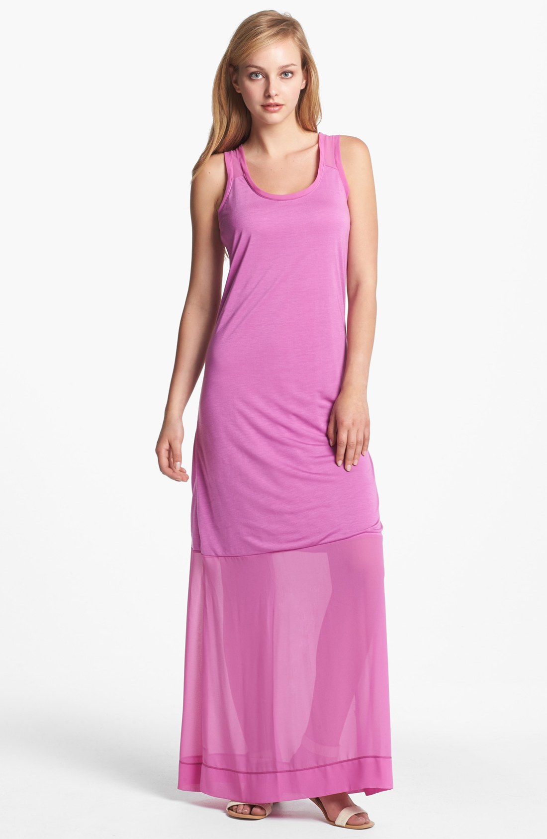 Dkny Mixed Media Maxi Dress in Pink (fresh orchid) | Lyst