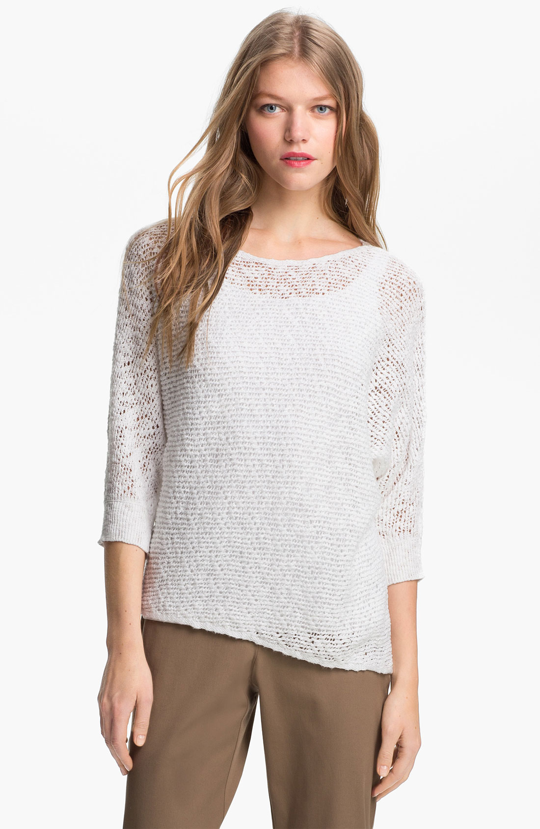 Eileen Fisher Bateau Neck Organic Cotton Sweater in White | Lyst