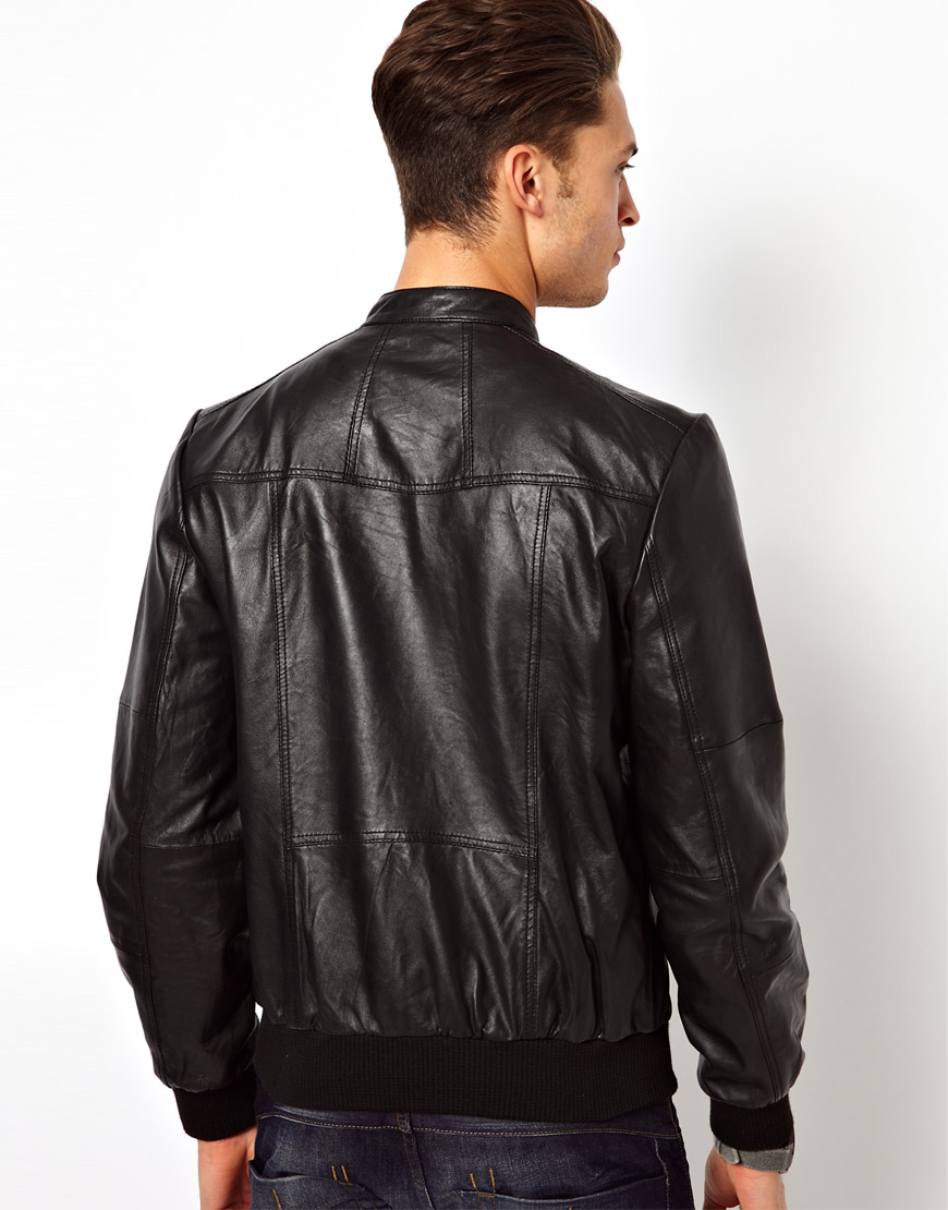 Lyst - River Island Leather Collarless Jacket in Black for Men