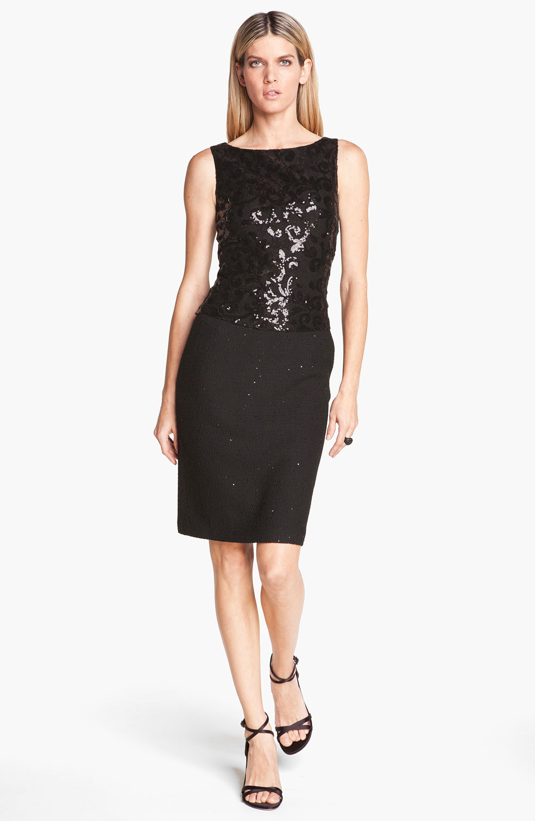 St. John Collection Sequin Lace Shimmer Knit Dress in Black (caviar) | Lyst