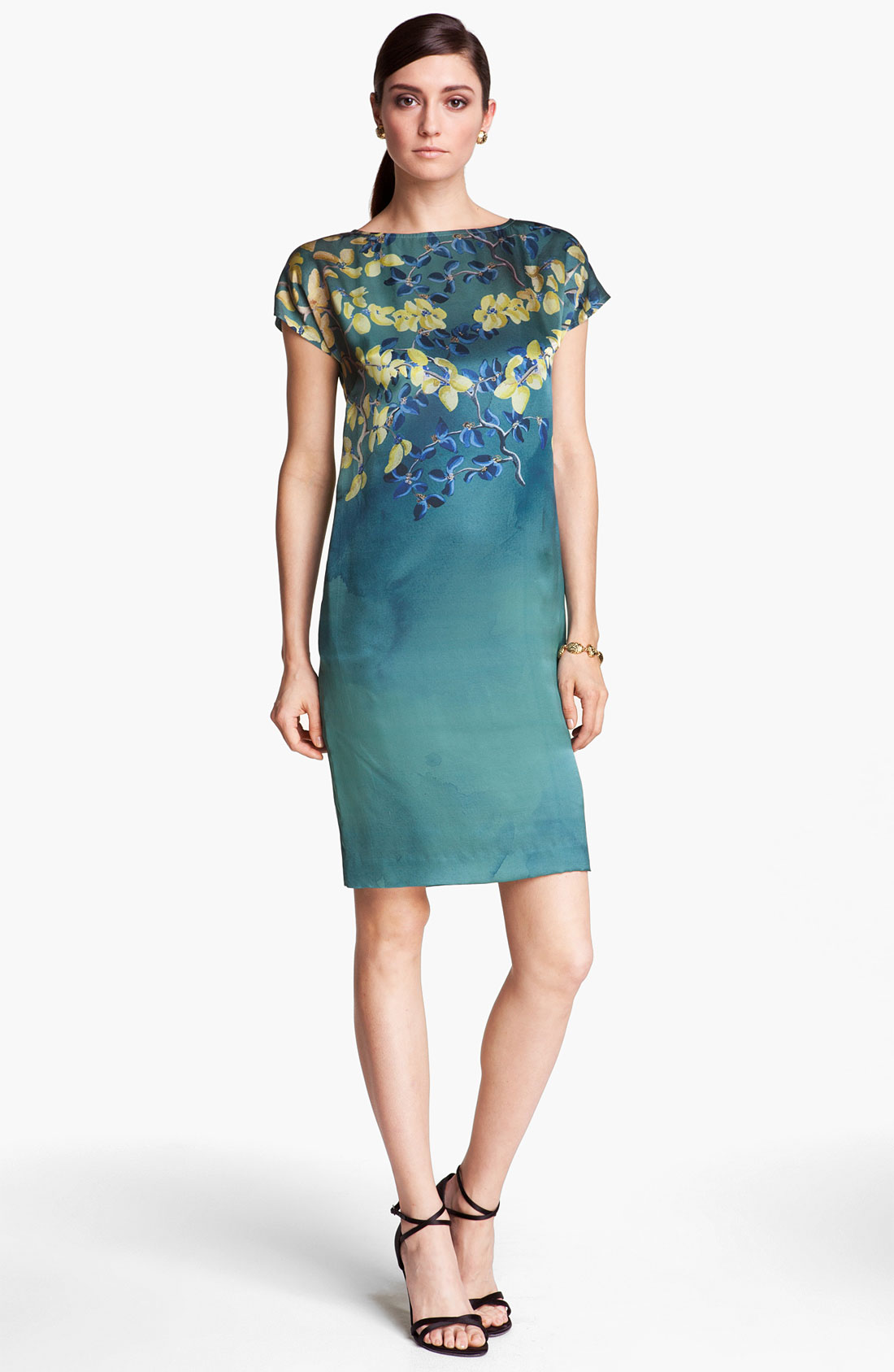 St. John Collection Floral Print Silk Charmeuse Dress in Blue (vivid ...