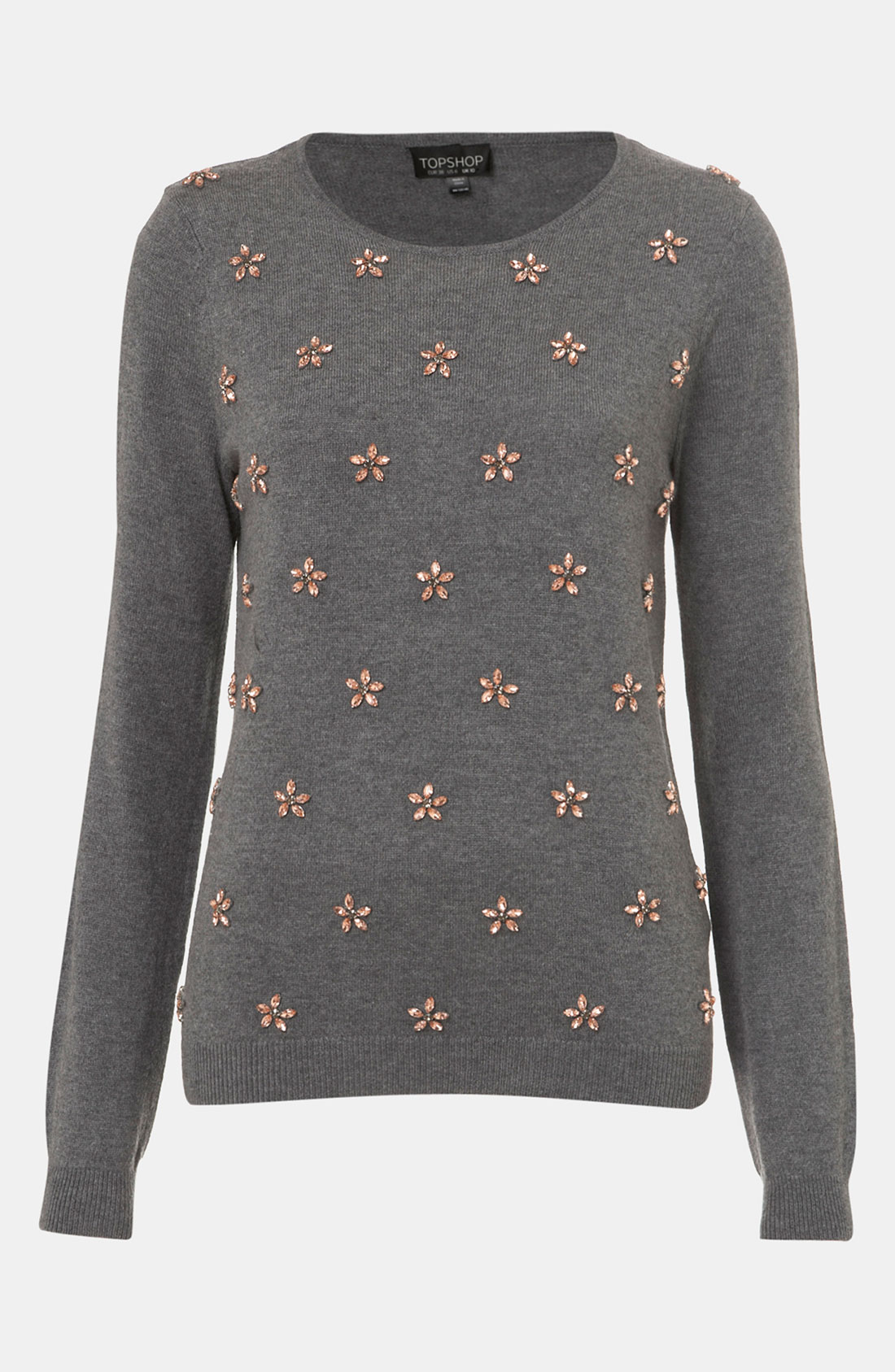 Topshop Knitted Flower Jumper in Gray (charcoal) | Lyst