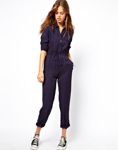 Asos Jumpsuit with Utility Detailing in Blue (navy) | Lyst
