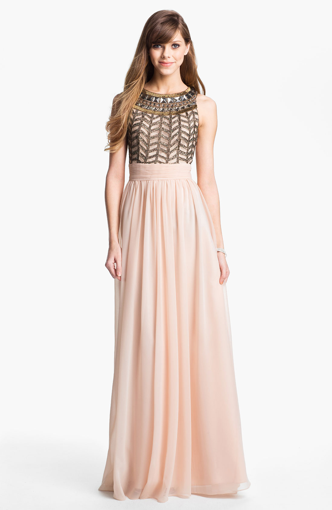 Js Collections Embellished Chiffon Gown in Pink (Rose) | Lyst