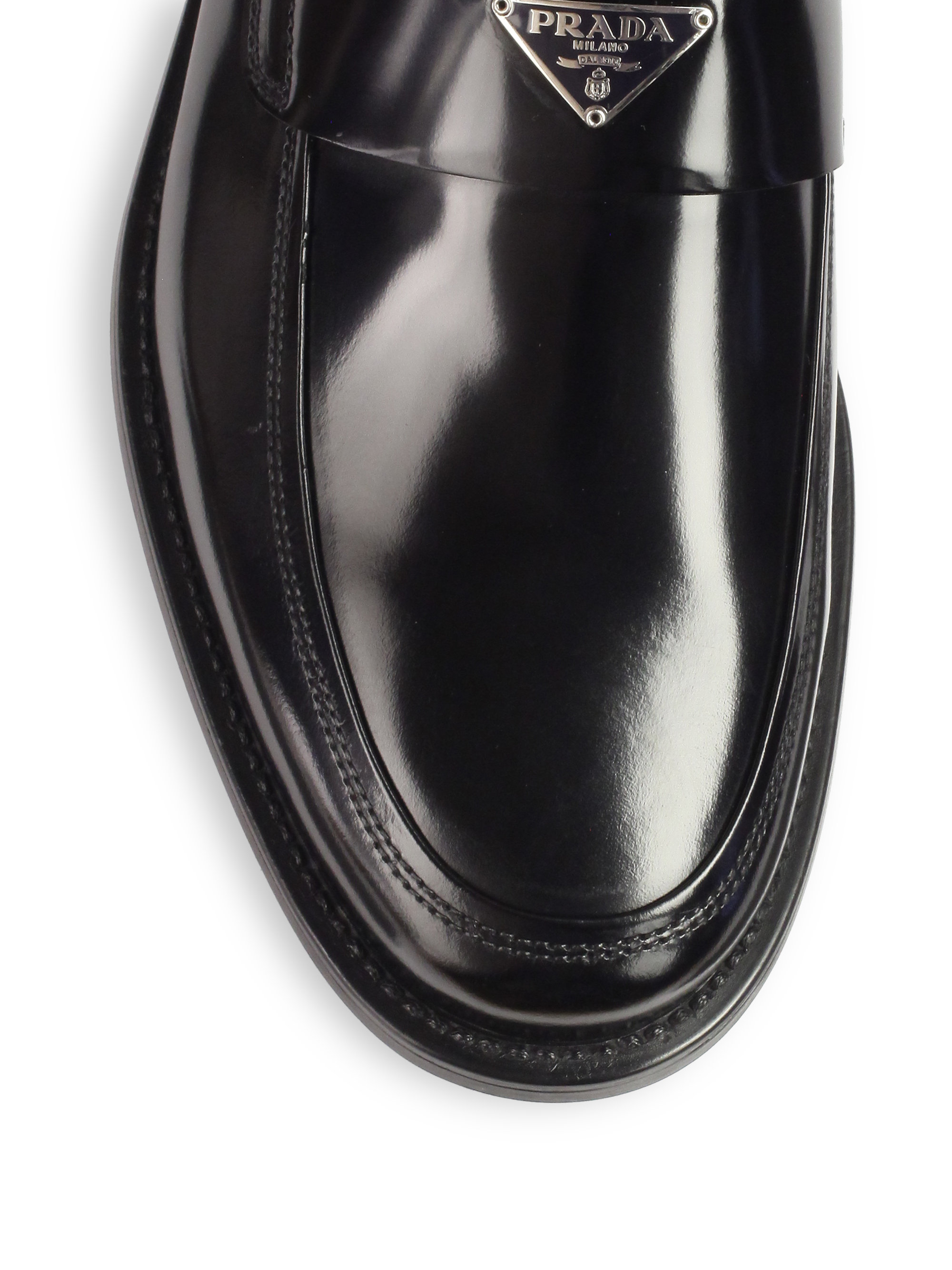 Prada Spazzolato Slipon Loafers in Black for Men | Lyst