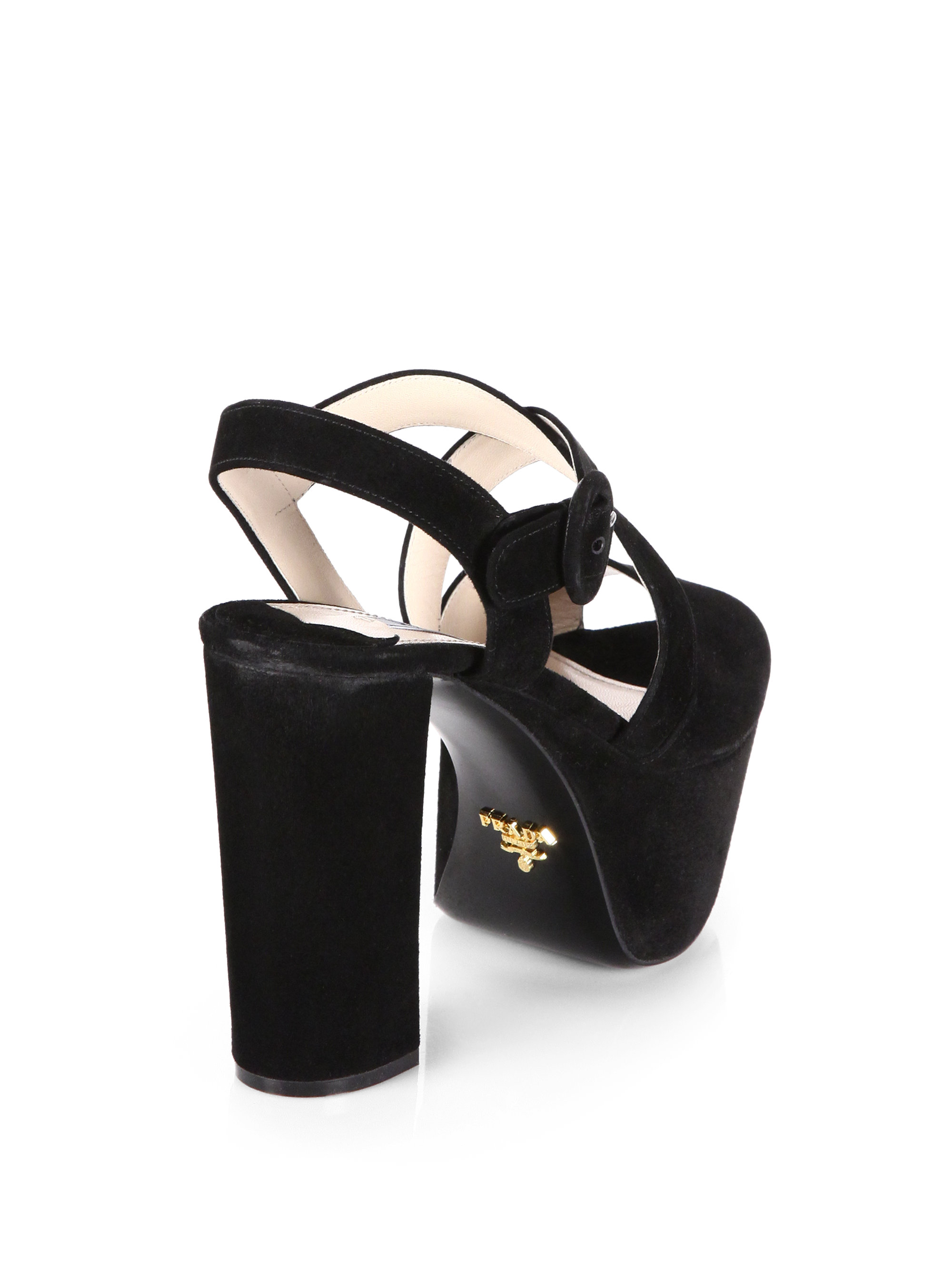 Lyst - Prada Suede Crisscross Platform Sandals in Black