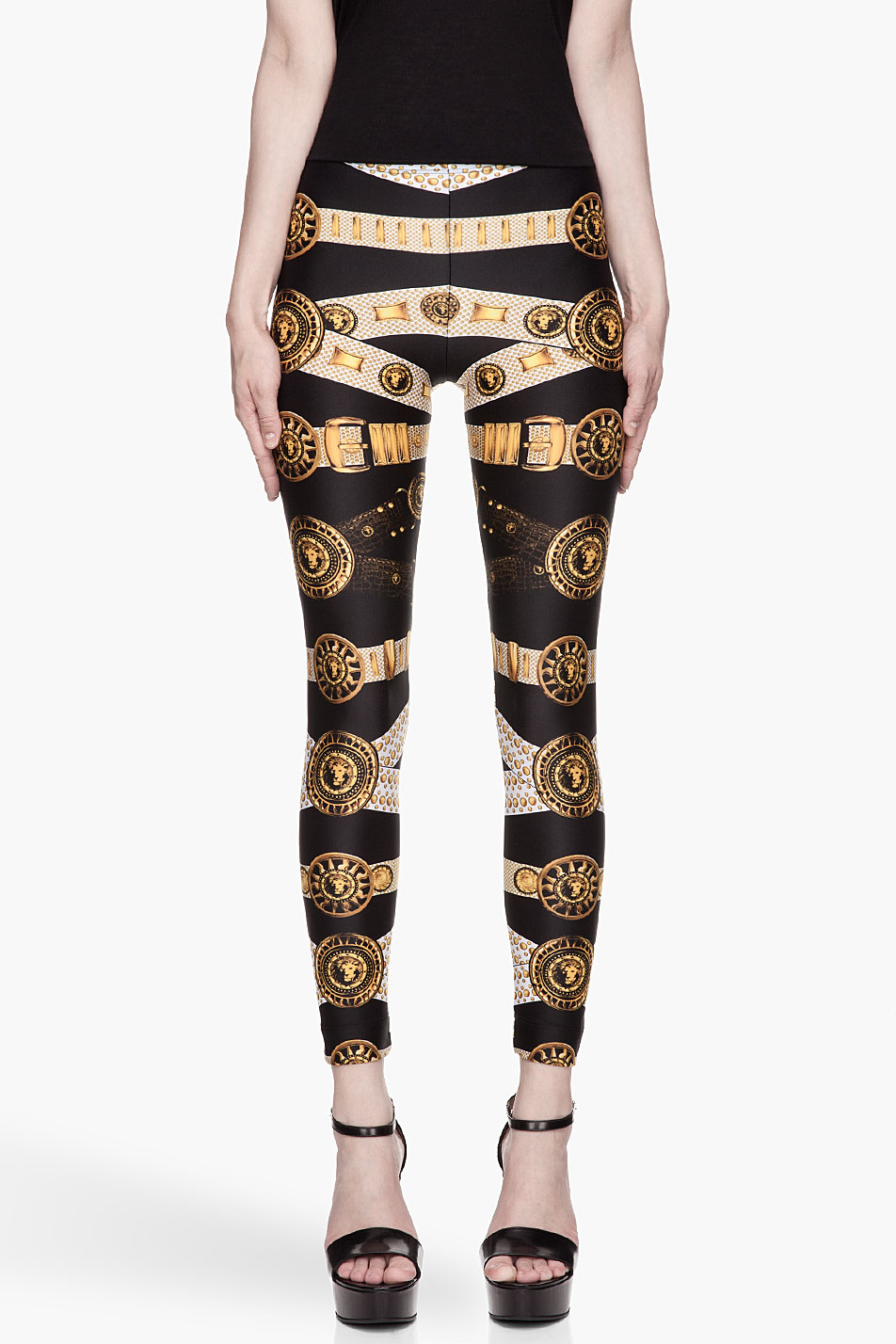 Lyst - Versus Gold Belt Print Leggings in Metallic