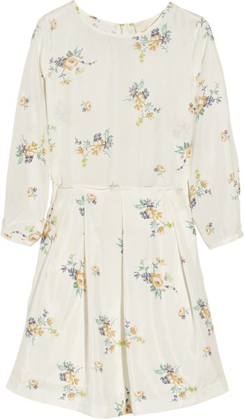 Band Of Outsiders Floral Print Silk Habotai Dress in White (floral) | Lyst