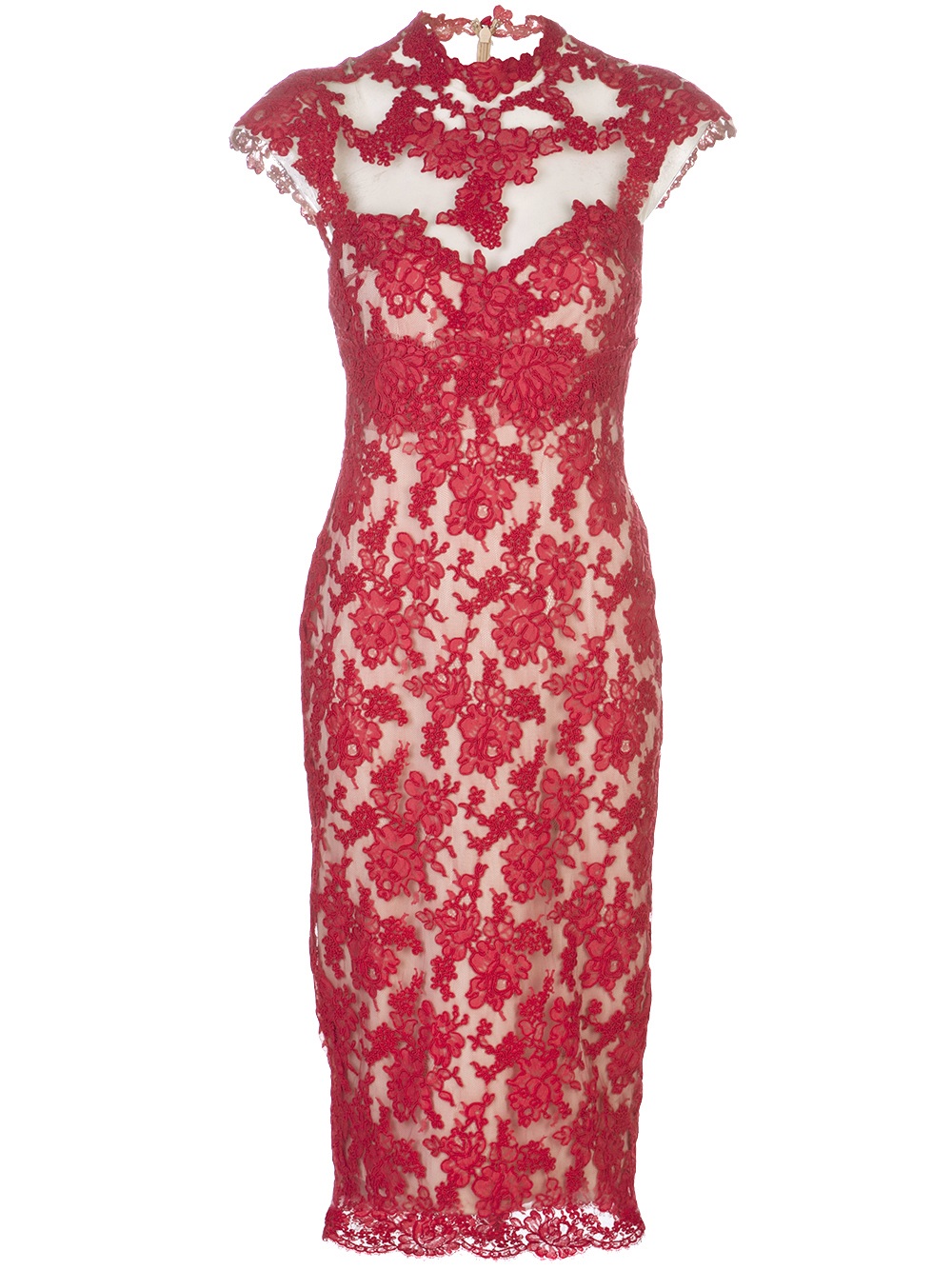 Marchesa Applique Lace Dress in Red | Lyst