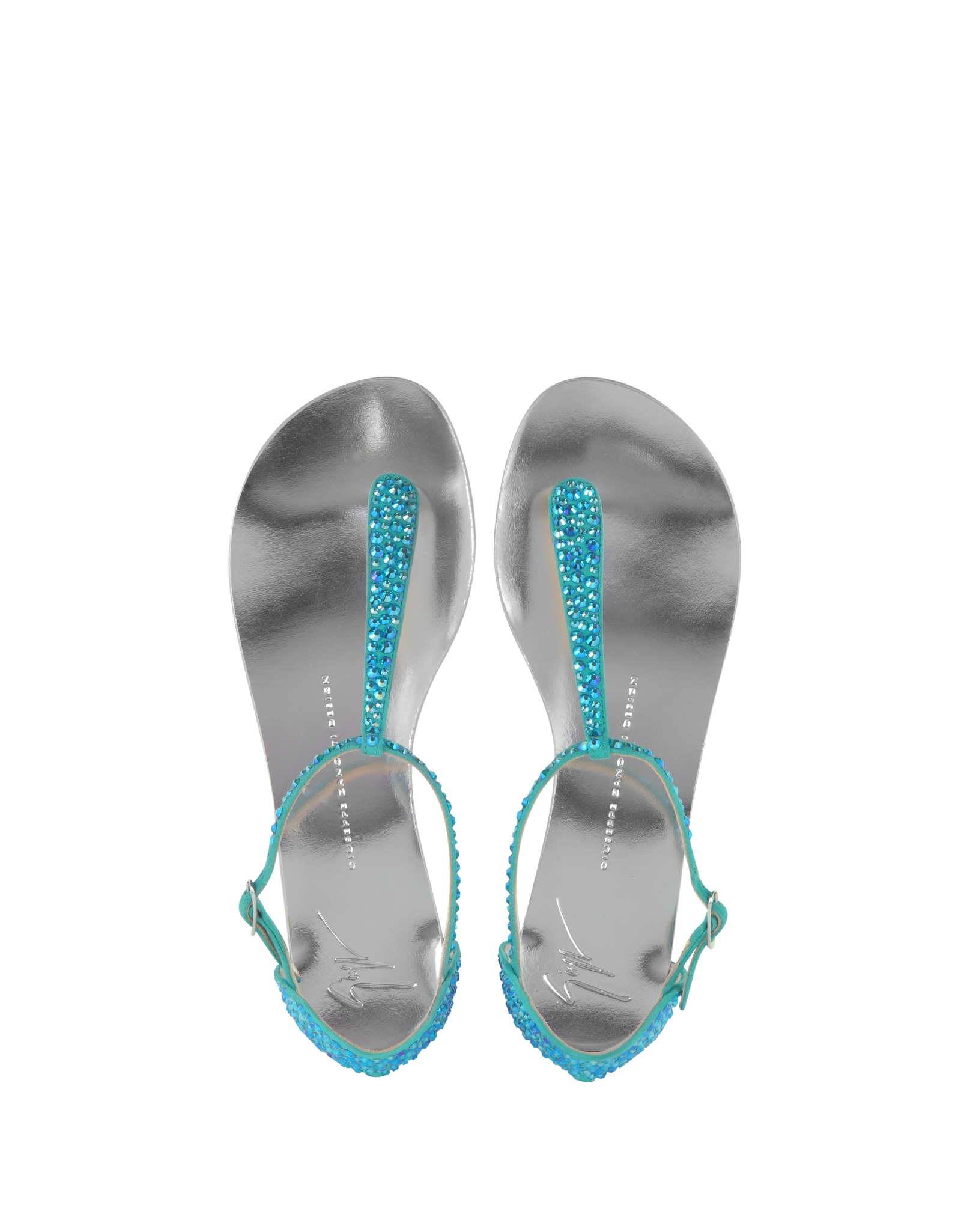 Lyst - Giuseppe Zanotti Crystalstrap Suede Flat Sandal in Blue