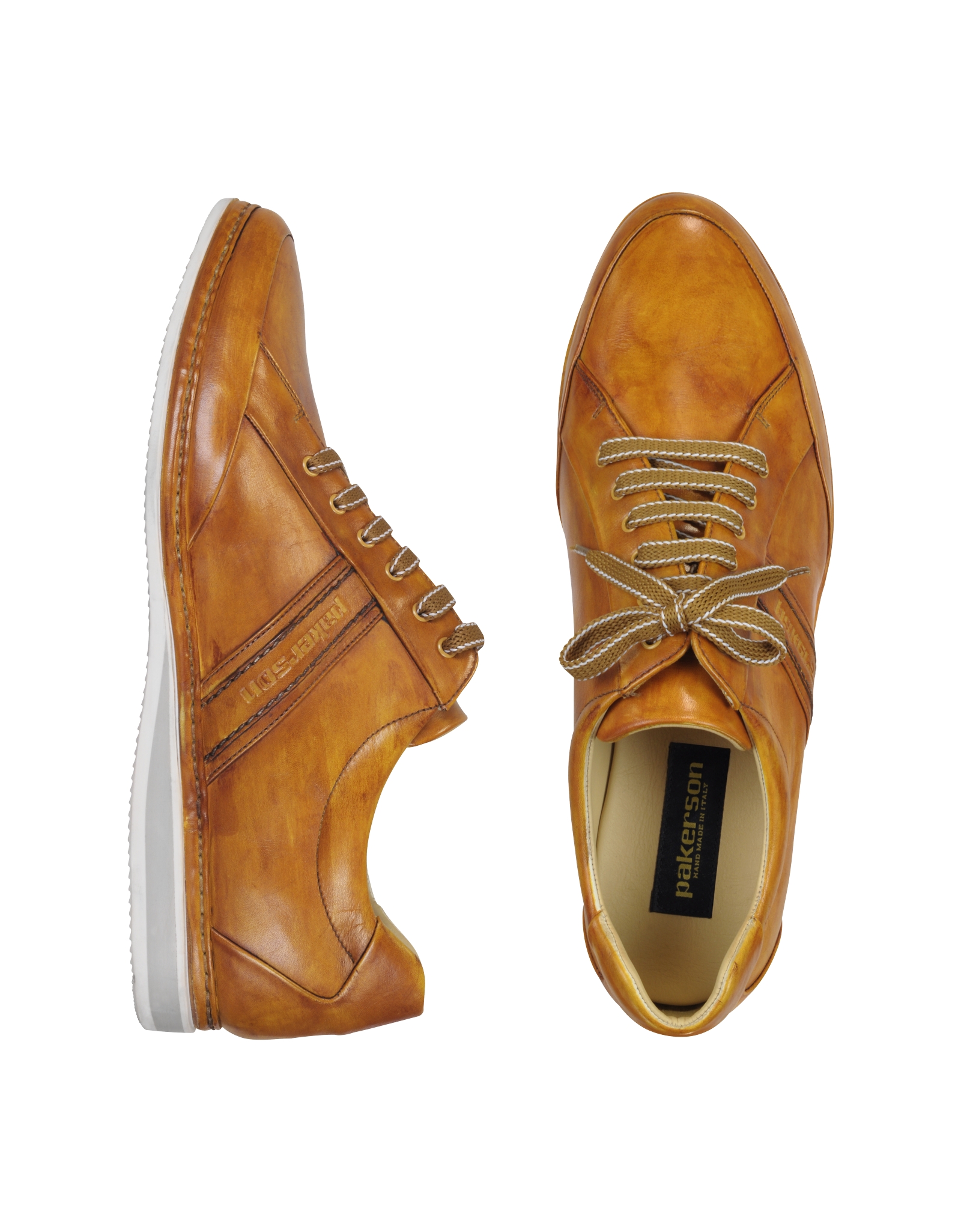 Pakerson Signature Mustard Yellow Leather Sneaker Shoes in Yellow for
